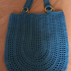 Horgolt kék szatyor - táska & tok - bevásárlás & shopper táska - shopper, textiltáska, szatyor - Meska.hu