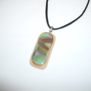 ÜVEGMEDÁL, drapp-csíkozott betéttel, Ékszer, Nyaklánc, Medálos nyaklánc, Ékszerkészítés, Üvegművészet, MESKA