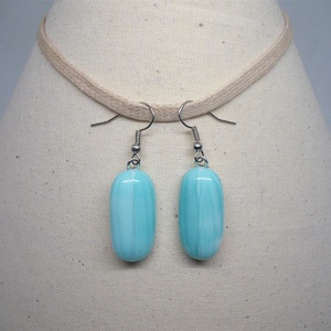 ÜVEG FÜLBEVALÓ, világos türkiz, Ékszer, Fülbevaló, Lógó fülbevaló, Ékszerkészítés, Üvegművészet, MESKA