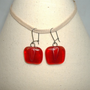 ÜVEG FÜLBEVALÓ, narancs-piros, Ékszer, Fülbevaló, Lógó fülbevaló, Ékszerkészítés, Üvegművészet, MESKA