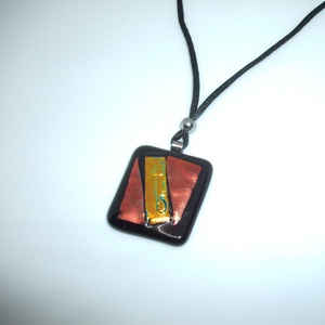 ÜVEGÉKSZER, fekete-piros-arany színű medál, Ékszer, Ékszerszett, Ékszerkészítés, Üvegművészet, ÜVEGMEDÁL, fusing (olvasztott) technikával készített egyedi üveg medál, fekete színű üvegből, piros..., MESKA