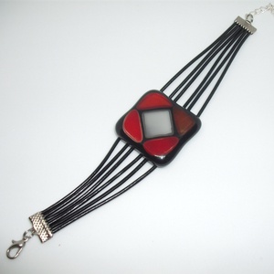 ÜVEG-BŐR KARKÖTŐ - ékszer - karkötő - karkötő medállal - Meska.hu