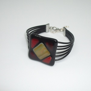 ÜVEG-BŐR KARKÖTŐ - ékszer - karkötő - karkötő medállal - Meska.hu