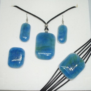 ÜVEGÉKSZER GARNITÚRA, KÉK-ZÖLD, Ékszer, Ékszerszett, Ékszerkészítés, Üvegművészet, MESKA