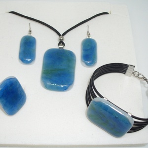 ÜVEGÉKSZER GARNITÚRA, KÉK-ZÖLD - ékszer - ékszerszett - Meska.hu