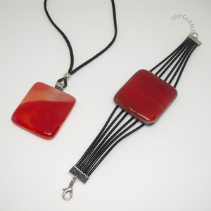 PIROS színű üveg medál, karkötővel, Ékszer, Ékszerszett, Ékszerkészítés, Üvegművészet, MESKA