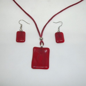 Piros színű üveg medál, fülbevalóval, Ékszer, Ékszerszett, Ékszerkészítés, Üvegművészet, MESKA