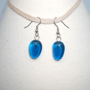 ÜVEG FÜLBEVALÓ, kék, Ékszer, Fülbevaló, Lógó fülbevaló, Ékszerkészítés, Üvegművészet, MESKA