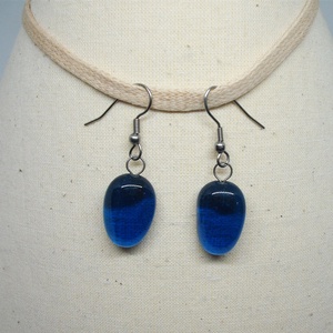 ÜVEG FÜLBEVALÓ, kék - ékszer - fülbevaló - lógó fülbevaló - Meska.hu