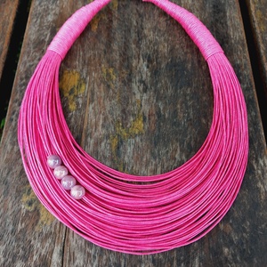 L3239 Think Pink pamut nyaklánc - 30% AKCIÓ - ékszer - nyaklánc - statement nyaklánc - Meska.hu