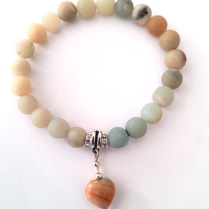 Amazonit ásvány karkötő szív medállal - ékszer - karkötő - karkötő medállal - Meska.hu