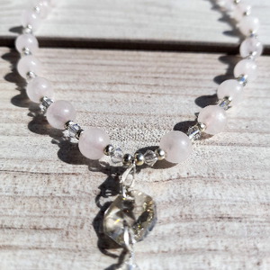 Rózsakvarc - Swarovski gyöngy ékszer szett / féldrága gyöngy nyaklánc és karkötő - ékszer - ékszerszett - Meska.hu