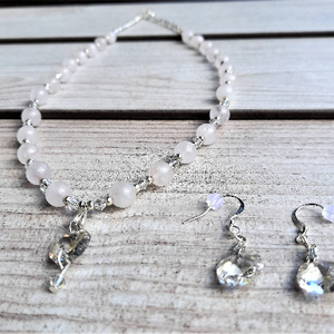 Rózsakvarc - Swarovski gyöngy ékszer szett / féldrága gyöngy nyaklánc és karkötő - ékszer - ékszerszett - Meska.hu