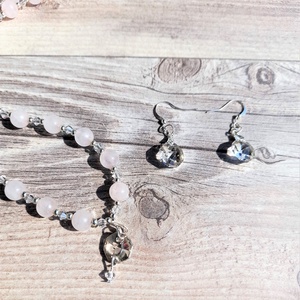 Rózsakvarc - Swarovski gyöngy ékszer szett / féldrága gyöngy nyaklánc és karkötő - Meska.hu