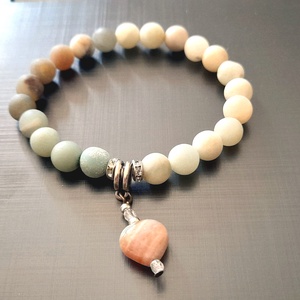 Amazonit ásvány karkötő szív medállal, Ékszer, Karkötő, Karkötő medállal, Gyöngyfűzés, gyöngyhímzés, Ékszerkészítés, MESKA