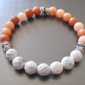 Howlit - Pink Aventurin ásványkarkötő / Görög stílusú karkötő, Ékszer, Karkötő, Gyöngyös karkötő, Ékszerkészítés, Gyöngyfűzés, gyöngyhímzés, MESKA