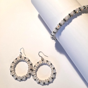 Fesztivál karkötő - fülbevaló szett, Ékszer, Ékszerszett, Ékszerkészítés, Gyöngyfűzés, gyöngyhímzés, MESKA