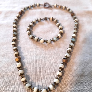 Amazonit ásvány karkötő - nyaklánc szett / Amazonit ásványkarkötő / Amazonit ásványnyaklánc / vintázs hatású ékszerszett, Ékszer, Ékszerszett, Ékszerkészítés, MESKA