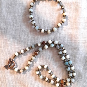 Amazonit ásvány karkötő - nyaklánc szett / Amazonit ásványkarkötő / Amazonit ásványnyaklánc / vintázs hatású ékszerszett - ékszer - ékszerszett - Meska.hu