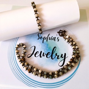 Amazonit ásvány karkötő - nyaklánc szett / Amazonit ásványkarkötő / Amazonit ásványnyaklánc / vintázs hatású ékszerszett - ékszer - ékszerszett - Meska.hu