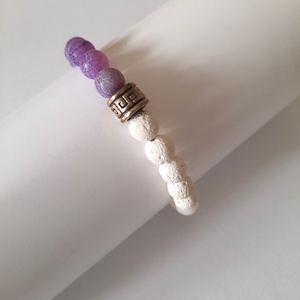 Görög stílusú ásvány karkötő / Lila Achát , Fehér Achát és Fehér Jáde ásványkarkötő, Ékszer, Karkötő, Gyöngyös karkötő, Ékszerkészítés, Gyöngyfűzés, gyöngyhímzés, MESKA