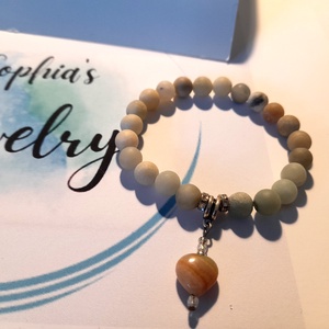 Amazonit ásvány karkötő szív medállal - ékszer - karkötő - karkötő medállal - Meska.hu