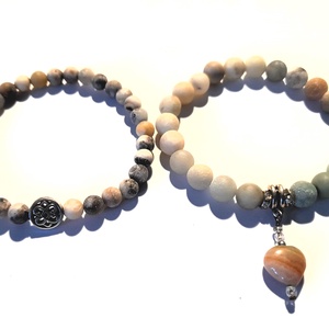 Amazonit ásvány karkötő szett Amazonit szívvel és kelta mintás köztes gyönggyel / páros karkötő, Ékszer, Karkötő, Gyöngyös karkötő, Gyöngyfűzés, gyöngyhímzés, Ékszerkészítés, MESKA