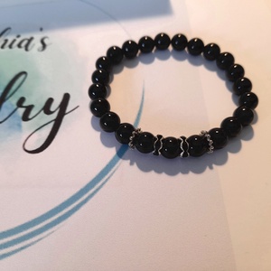 Onix ásványkarkötő / Fekete Achát ásvány karkötő - ékszer - karkötő - gyöngyös karkötő - Meska.hu