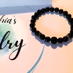 Onix ásványkarkötő Shamballa gyönggyel / Fekete Achát ásvány karkötő - ékszer - karkötő - gyöngyös karkötő - Meska.hu