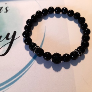 Onix ásványkarkötő Shamballa gyönggyel / Fekete Achát ásvány karkötő - ékszer - karkötő - gyöngyös karkötő - Meska.hu