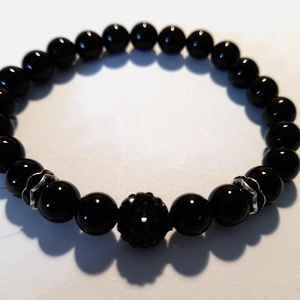 Onix ásványkarkötő Shamballa gyönggyel / Fekete Achát ásvány karkötő - ékszer - karkötő - gyöngyös karkötő - Meska.hu