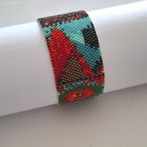 Peyote karkötő absztrakt mintával, Ékszer, Karkötő, Széles karkötő, Gyöngyfűzés, gyöngyhímzés, MESKA