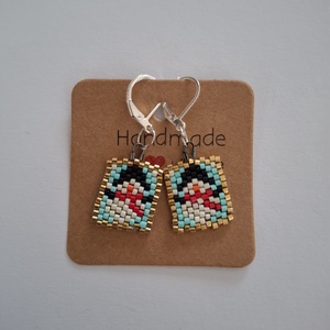 Karácsonyi fülbevaló - hóember / Peyote fülbevaló sterling ezüst akasztóval., Ékszer, Fülbevaló, Lógó csepp fülbevaló, , MESKA