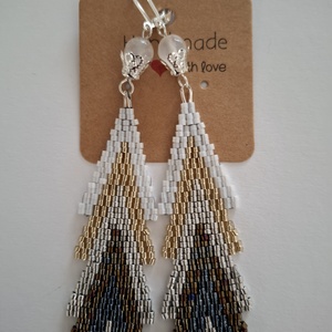 Karácsonyi fülbevaló - fenyőfa / Peyote fülbevaló sterling ezüst akasztóval, jade gyönggyel, Ékszer, Fülbevaló, Lógó fülbevaló, , MESKA