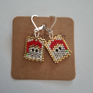 Karácsonyi fülbevaló - télapó / Peyote fülbevaló sterling ezüst akasztóval., Ékszer, Fülbevaló, Lógó csepp fülbevaló, , MESKA