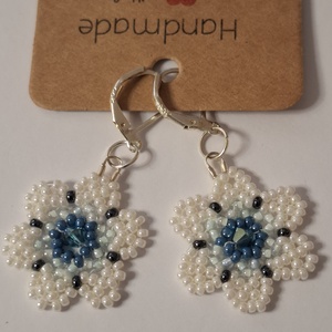 Huitchol fülbevaló sterling ezüst akasztóval és swarovski gyönggyel - ékszer - fülbevaló - lógó csepp fülbevaló - Meska.hu