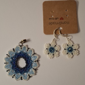 Huitchol fülbevaló sterling ezüst akasztóval és swarovski gyönggyel - ékszer - fülbevaló - lógó csepp fülbevaló - Meska.hu