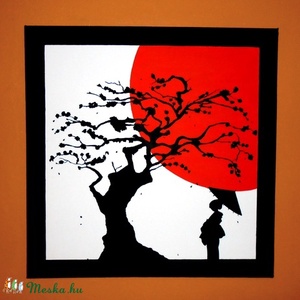 Japán festmény - Gésa a cseresznyefa alatt - Meska.hu
