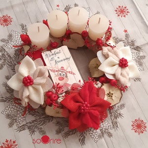 Piros-törtfehér adventi asztaldísz - Meska.hu