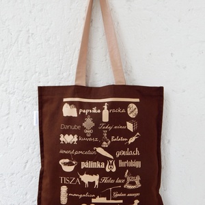Jelképekszatyor  csokoládébeige, Táska & Tok, Bevásárlás & Shopper táska, Shopper, textiltáska, szatyor, Festészet, Varrás, MESKA