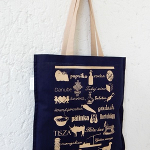 Jelképekszatyor  sötétkékbeige - táska & tok - bevásárlás & shopper táska - shopper, textiltáska, szatyor - Meska.hu