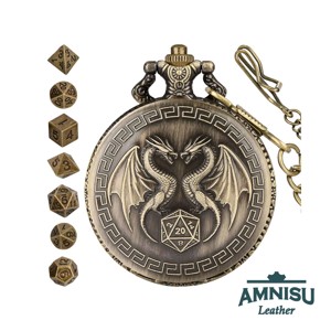 Bronz két sárkányos mini fém kockaszett zsebóra tokban, Játék & Sport, Szerepjáték, , MESKA