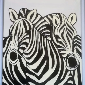 Zebrás képek. #Zebra#, üvegfestmény Vasarely stilusban, fekete-fehérben, felnőtteknek és gyerekeknek is. - művészet - festmény - festmény vegyes technika - Meska.hu