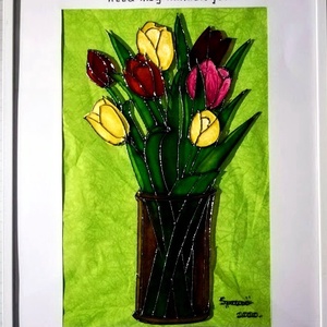 Tavasz virágai, tulipánok. - Virág, ami garantáltan nem hervad el.  Dekorációs falikép, üvegfestmény.Több változatban. - otthon & lakás - dekoráció - kép & falikép - üvegkép - Meska.hu
