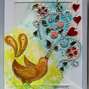 Fülemüle éneke. Tavaszi madárás dekorációs falikép. Népies, magyaros, hagyományőrző üvegfestmény. - otthon & életmód - dekoráció - kép & falikép - Meska.hu