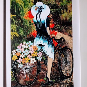  Kikelet. -  Biciklis lány a tavasz színeivel.  Sportos, dekorációs falikép,  üvegfestmény. - művészet - festmény - festmény vegyes technika - Meska.hu
