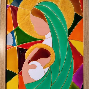 Kis Jézus és Mária. Tiffany kép alapján, üvegfestmény. Bibliai jelenet, több méretben., Művészet, Festmény, Festmény vegyes technika, Festészet, Üvegművészet, MESKA