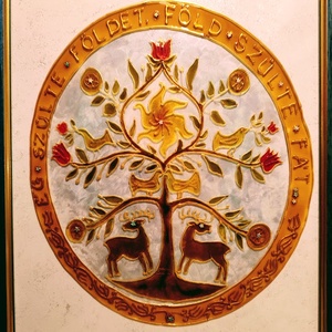 Életfa- Hun. Életfa csodaszarvasok-kal mandala formában. Népies, magyaros, hagyományőrző dekorációs üvegfestmény. - ékszer - fülbevaló - lógó fülbevaló - Meska.hu