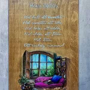 Kézzel festett szöveges tábla-Házi áldás, Otthon & Lakás, Vallás, Házi áldás, Festészet, Fotó, grafika, rajz, illusztráció, MESKA