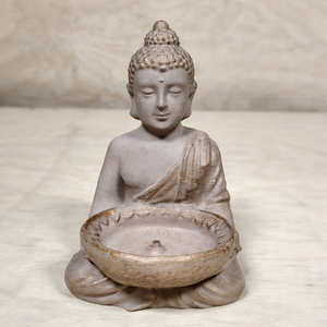 Meditáló Buddha szobor � kőhatású, kézzel díszített, 18 cm - Meska.hu